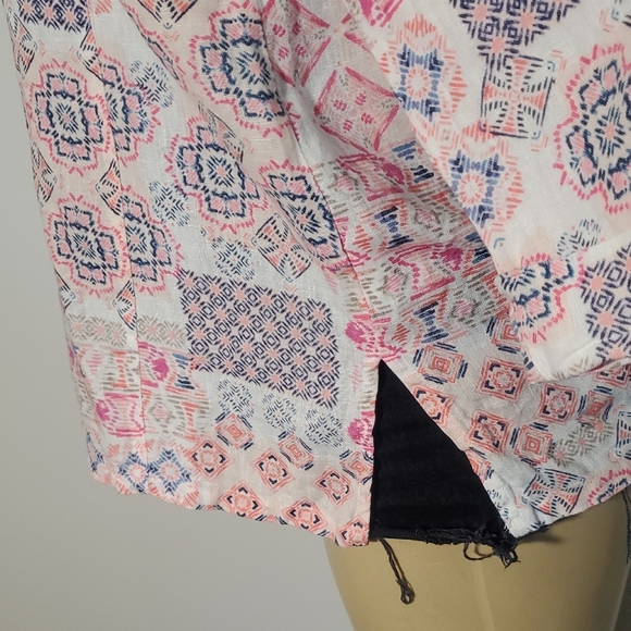 JM Collection 100% Linen Pink and Blue 3/4 Sleeve Button Down Shirt Size 10 - Picture 5 of 12